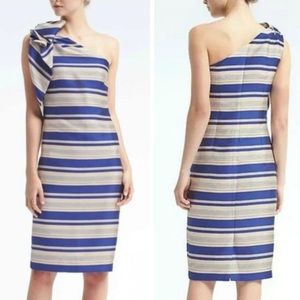 NWT Banana Republic One Shoulder Bow Stripe Dress